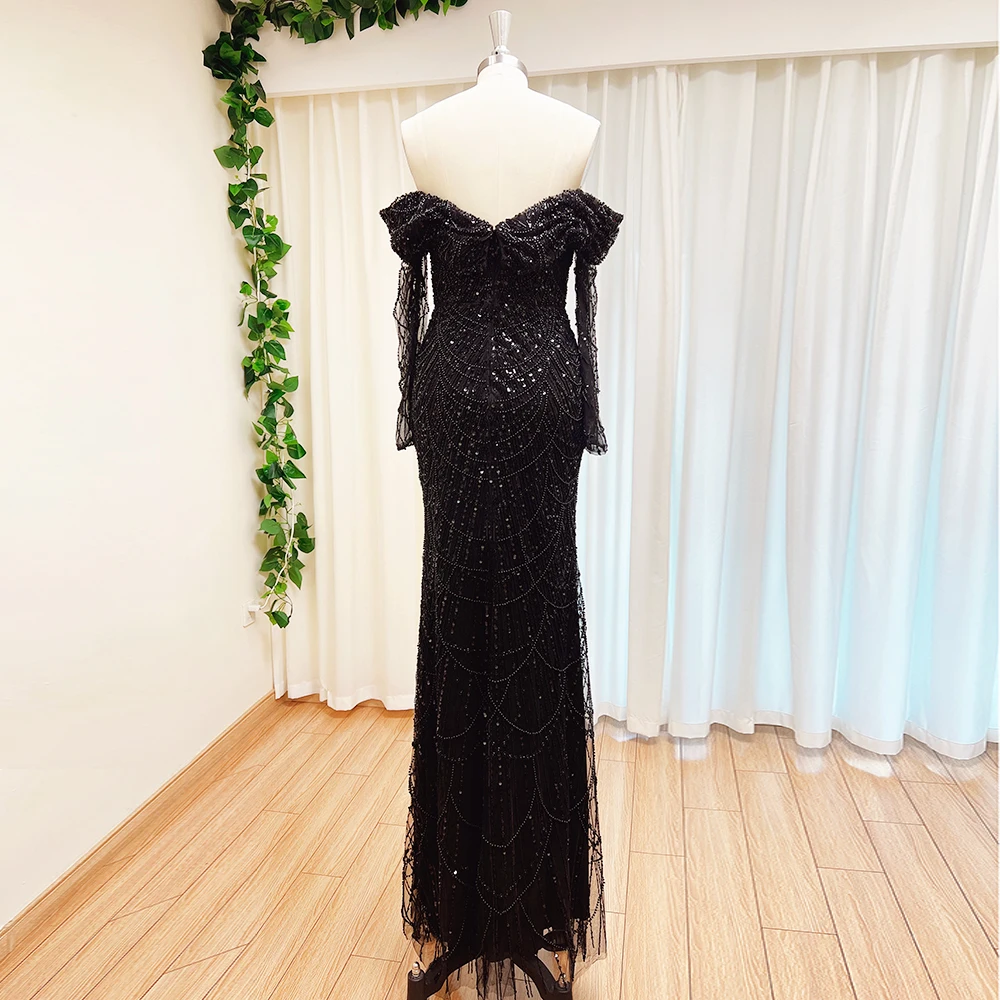 Sbd3c43da6c624b3c84e8cd47e74b58bfM Elegant Sky Blue Mermaid Pearls Evening Dress for Women Long Sleeves with Detachable Train Formal Prom Wedding Party Gowns Mallzona