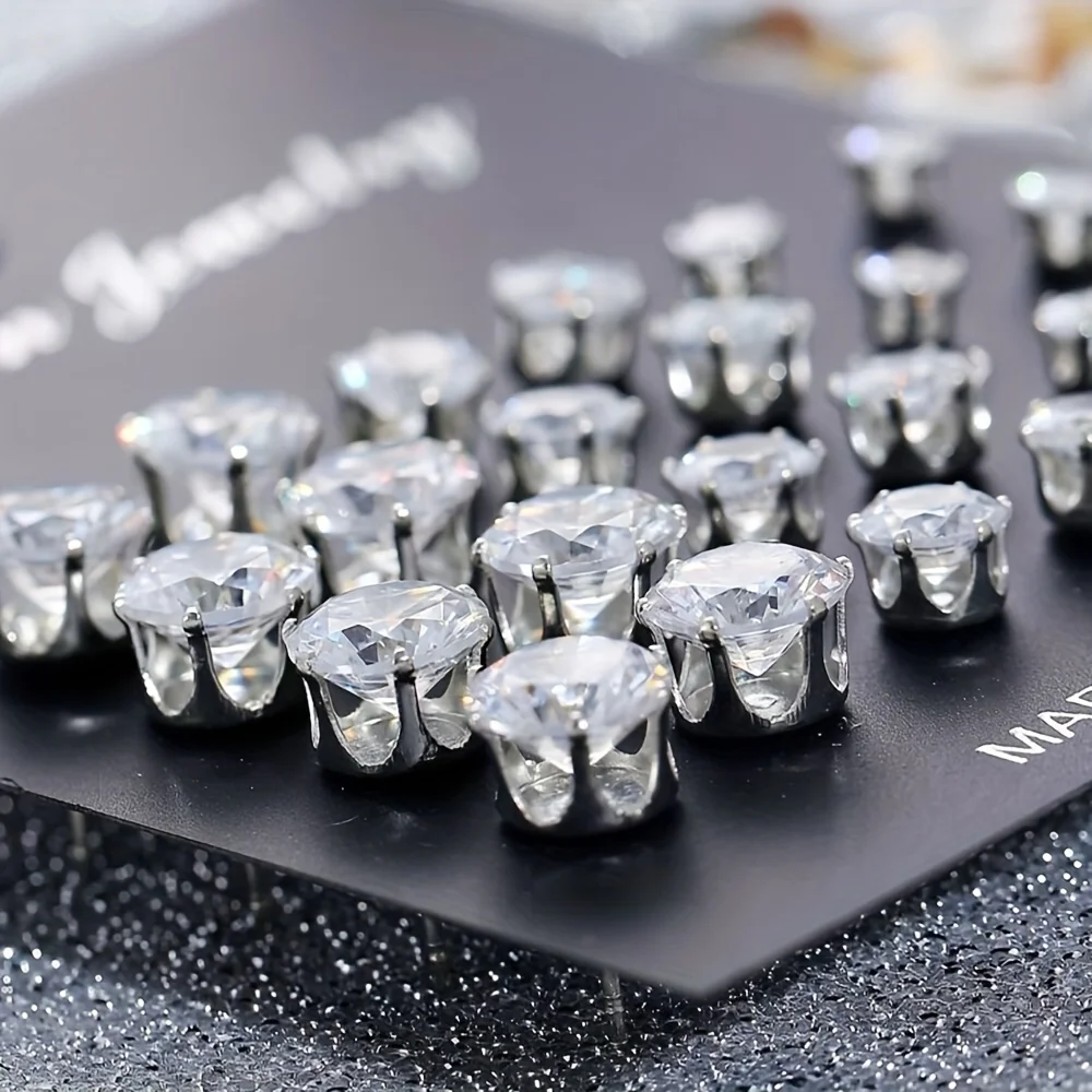 12 Pairs Artificial Crystal Earrings Eight Claw Glass Water Diamond Earrings Versatile Flower Artificial Crystal Card Earring Set