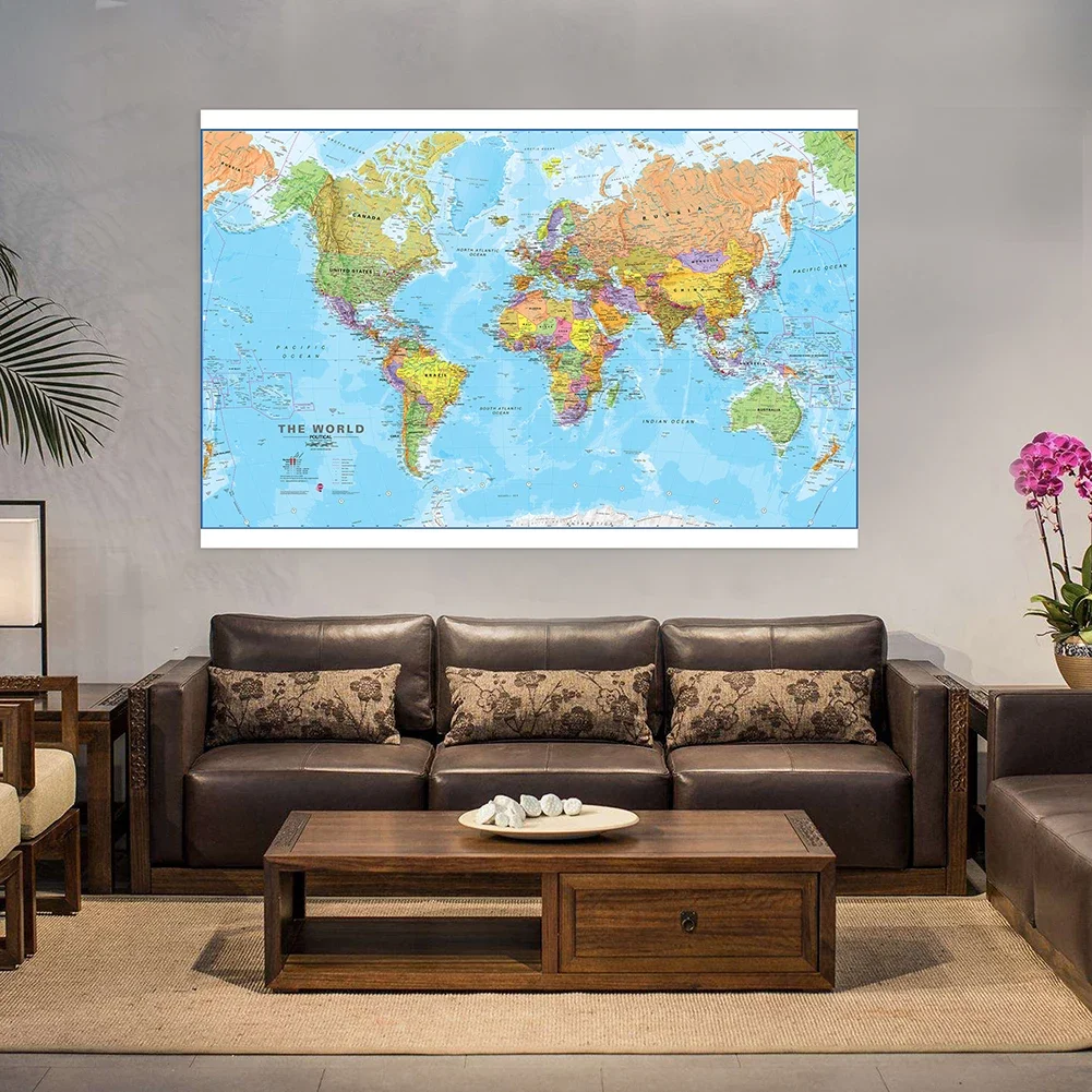 World Map Wall Decor Art Poster Non-woven Canvas Painting 225*150cm 7.5x5ft Living Room Hanging Picture Home School Supplies