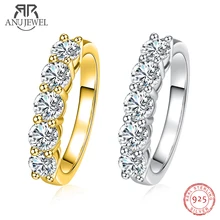 AnuJewel 4mm D 컬러 Moissanite 웨딩 밴드 반지 925 스털링 실버 18K 골드 도금 영원 밴드 약혼 반지 도매