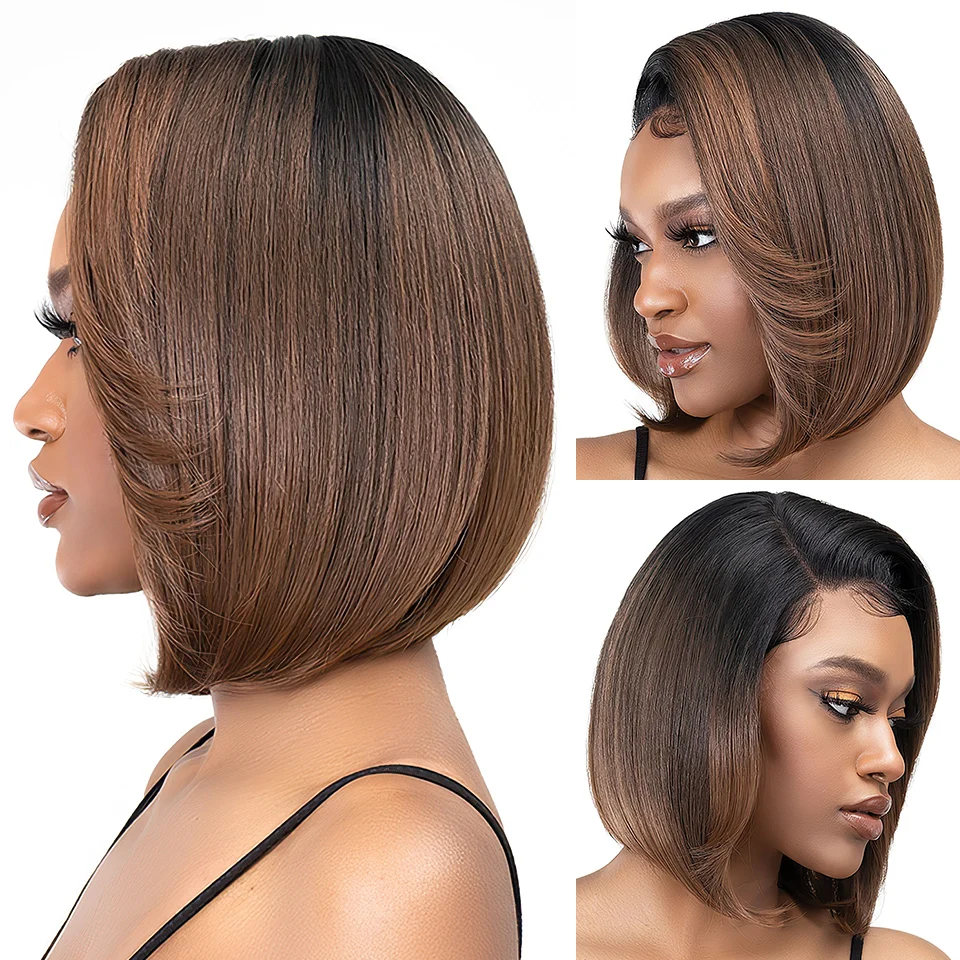 Synthetic Lace Wigs Straight Short Bob Ombre Blue Lace Wig Middle Part Scalp Lace Hairline Wigs For Black Women Cosplay