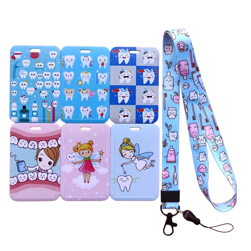 Krankenschwester Arzt Lanyard ID Abzeichen Halter ABS Kreditkarte Brieftasche Fall Akzeptabel OEM Nette Tooth Dental Muster