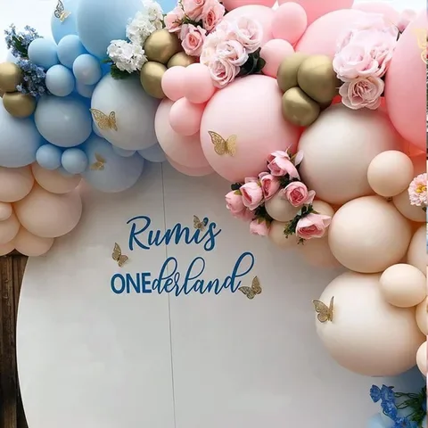 

108pcs Macaron Pink Blue Orange Balloons Garland Arch Kit 3D Gold Hollow Butterfly For Birthday Gender Reveal Party Decoration