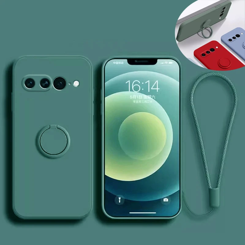 Silicone Phone Case with Ring Holder and Lanyard - Liquid Soft Protective Cover
