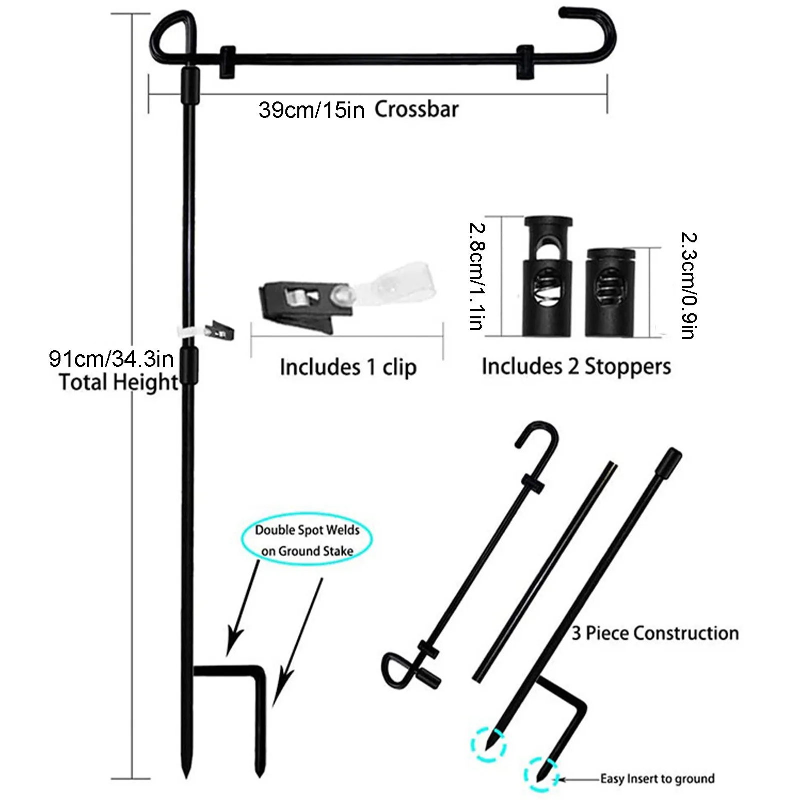 Garden Flag Pole Holder Garden Flag Stand Metal Powder-Coated Weather-Proof Paint Stake For Outdoor Decorate