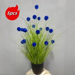 Vibrant Purple Bulbous Grass Artificial Plants - Set of 5, Perfect for Home, Festival, and Garden Decor (Blue)