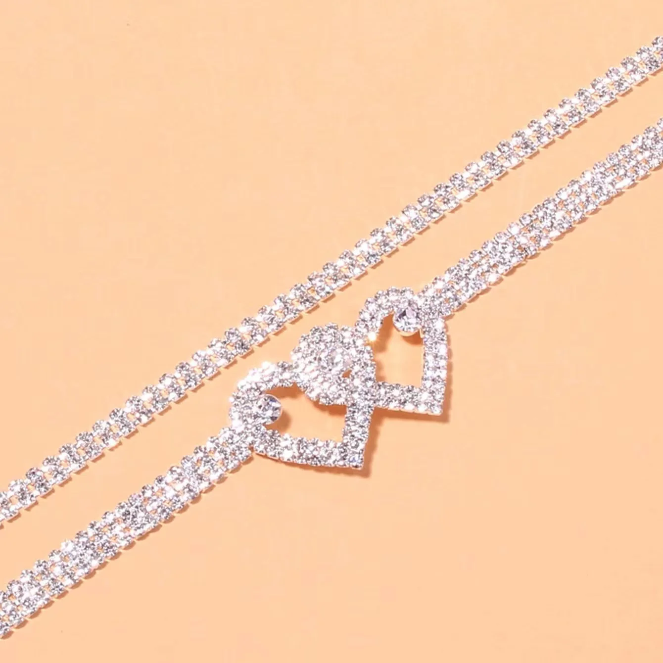Silver Anklet Bracelet Fashion Rhinestone Double Heart Anklets for Women Silver Color Bling Hollow Out Love Foot Ankle Leg Bracelet Chain Ins Jewelry silver anklet bracelet ankle chains fashion accessories