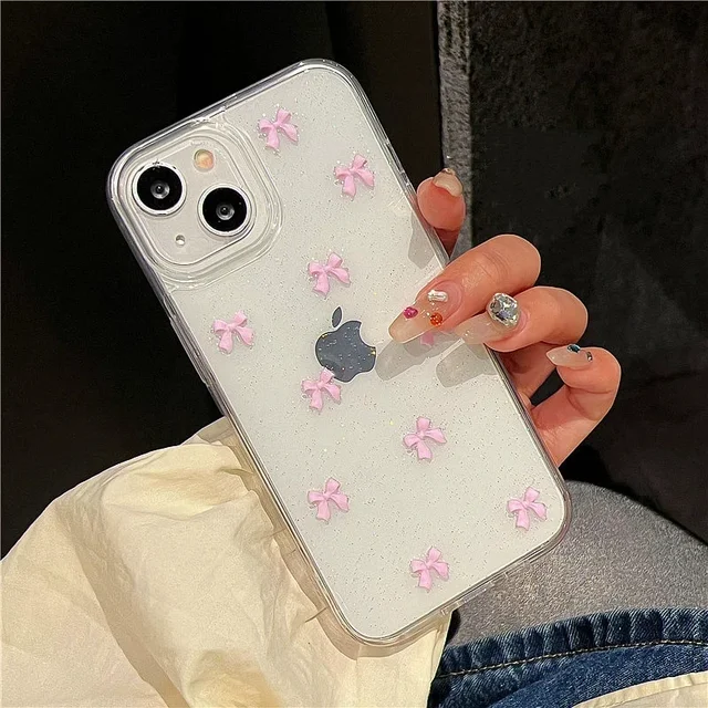Cute Korea Girl Pink Bowknot Phone Case For iPhone 16 15 14 13 12 11 Pro Max X XS XR 7 8 Plus 16E Clear Soft Shockproof Cover - Image 6
