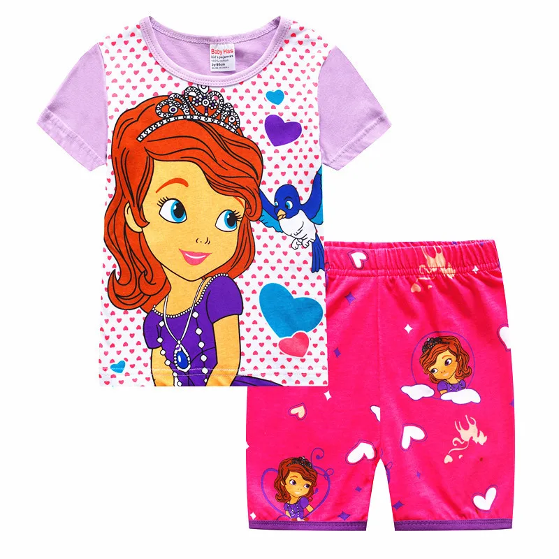 

Disney Sofia Girls Pajamas Set Clothes Cotton Casual Frozen Elsa For Children Summer Short Sleeve Baby Suit Kids Costumes 2-7Y