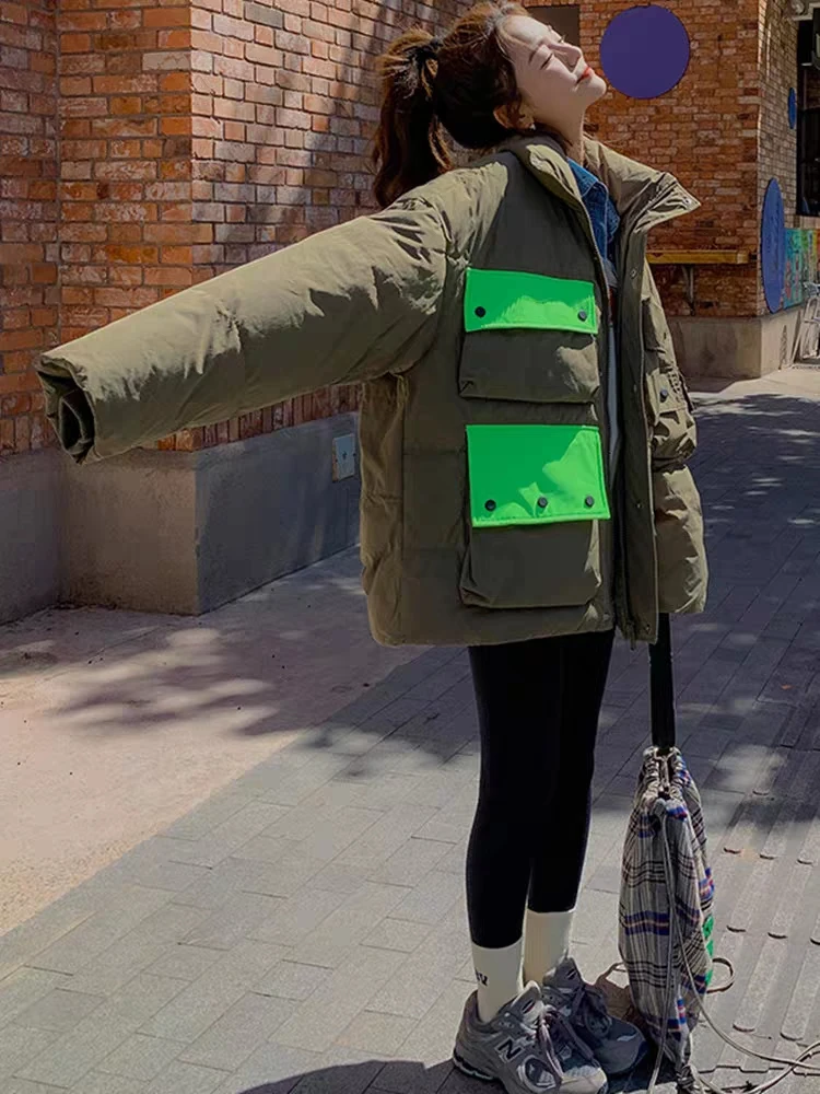 Down Jacket for Women in Winter, New Niche Work Attire Design, High-end and Explosive Street Reflective White Duck Down Jacket