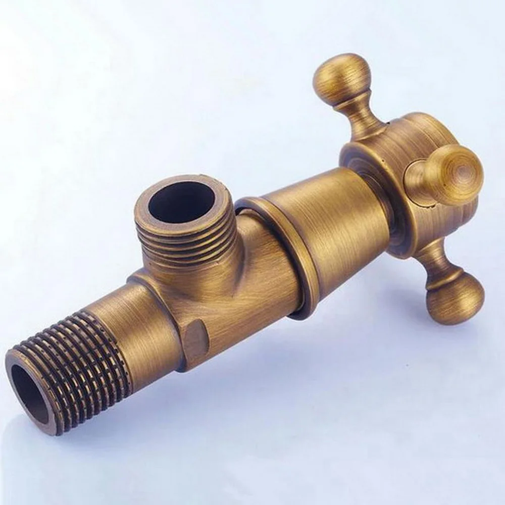 1Pcs Antique Brass Bathroom Faucet Angle Stop Valve 1/2" Male Bathroom Accessory aav004