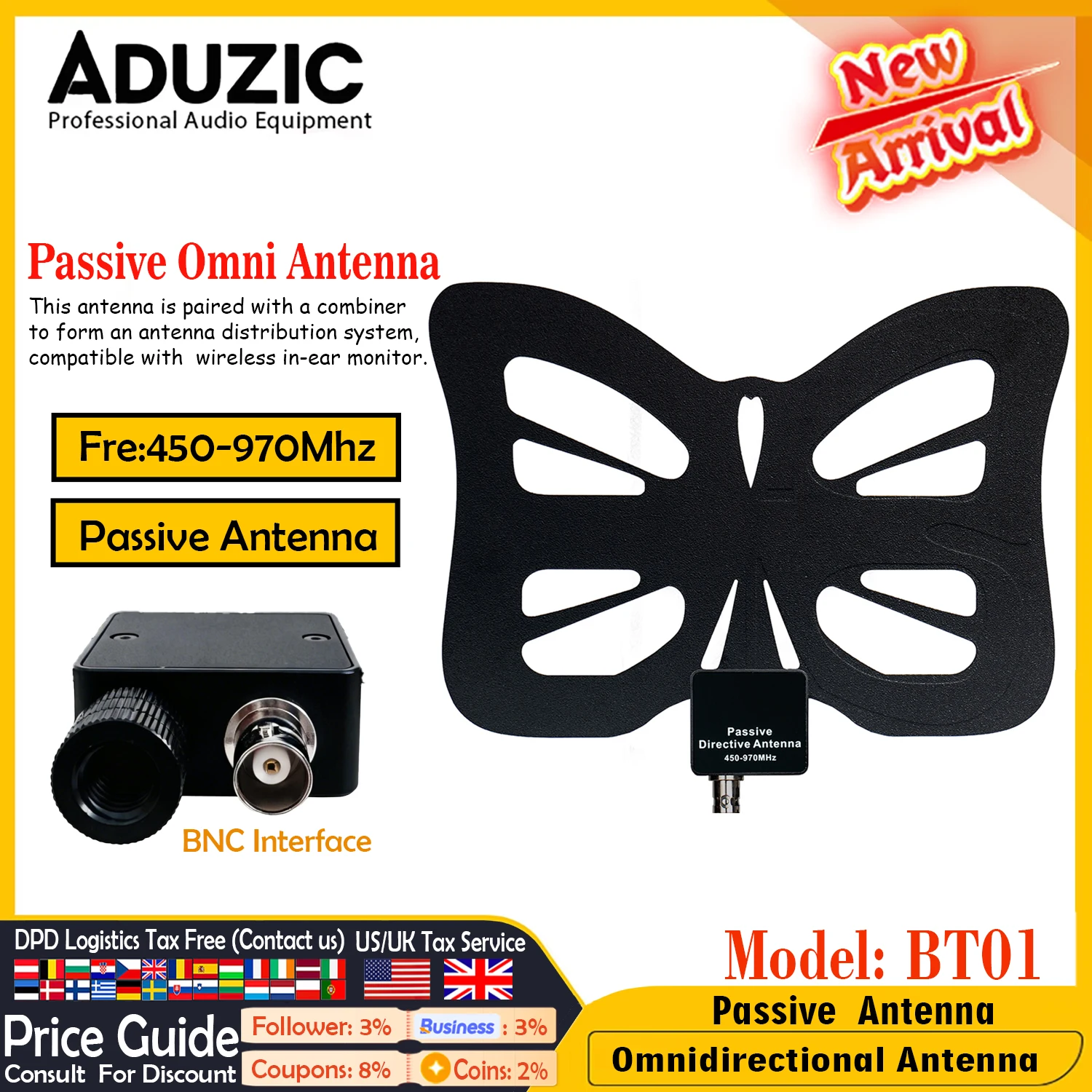 Aduzic BT01 무선 IEM 인이어 모니터 시스템용 패시브 전방향 안테나 4..