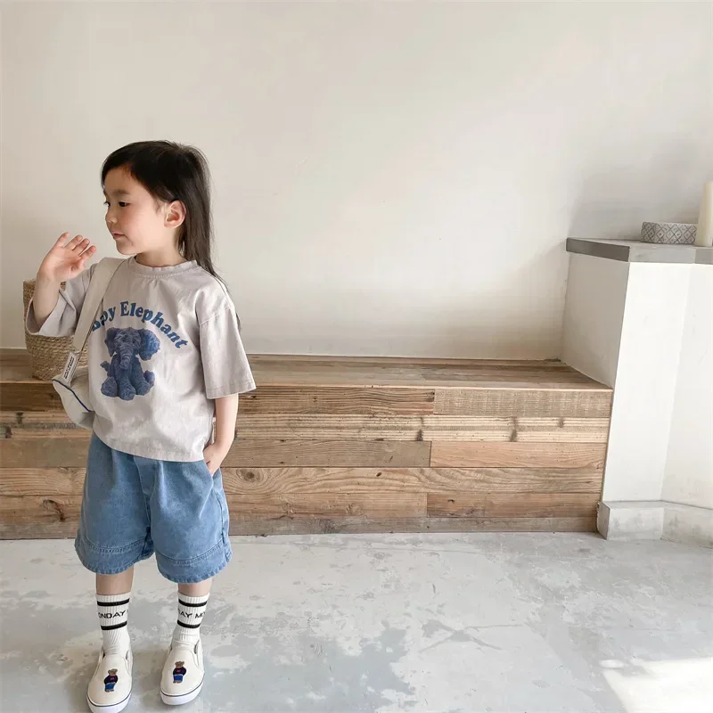 Baby Summer Denim Shorts Boys and Girls Patched Solid Color Short Pants for Kids Toddlers Korean Pants 2119B