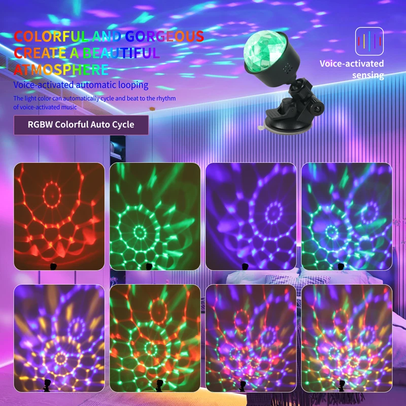 LED Stage Disco Light Rotating DJ Ball Strobe RGB Christmas Gift Party Club Car Laser Show Lamp