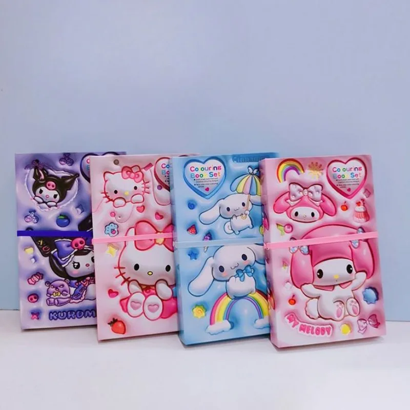 

Sanrio Hello Kitty Graffiti Picture Book with Crayons Cinnamoroll My Melody Cartoon Coloring Book Set Child Coloring Book Gift