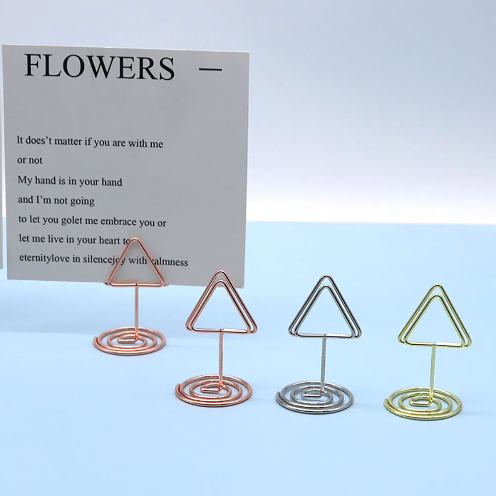 10pcs Metal Triangle Place Card Holders Photo Clip Stands for Wedding Birthday Party Home