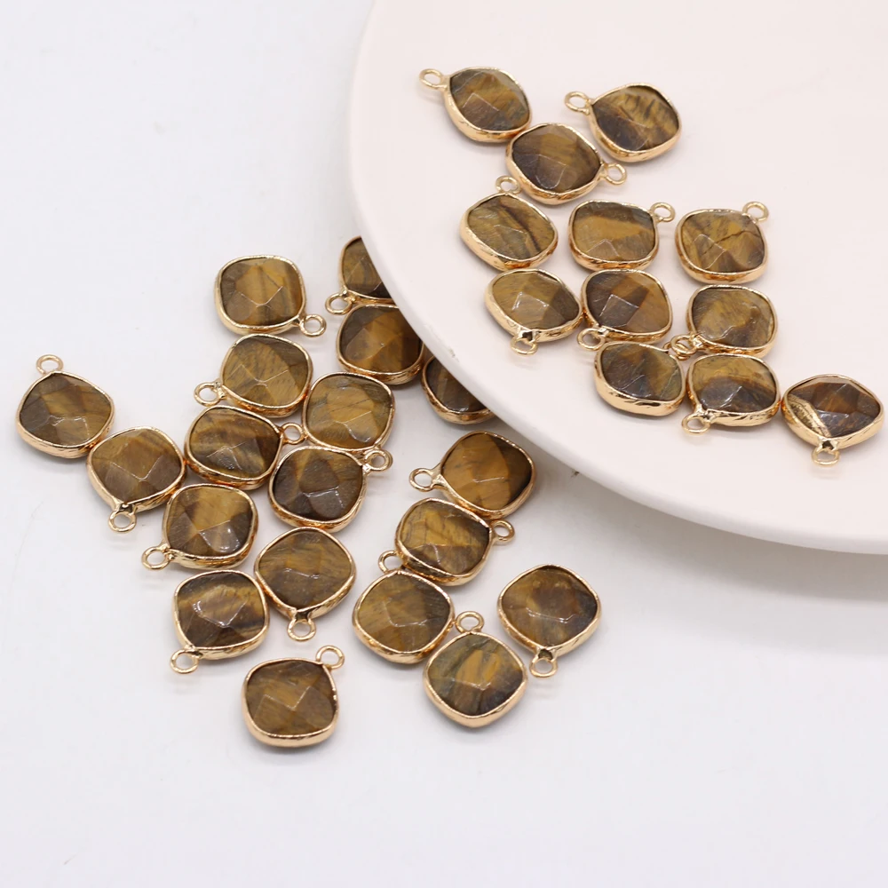 

15PCS Wholesale Natural Stones Tiger Eye Stone Irregular Round Faceted Pendant Necklace Earrings Jewelry Making Gift