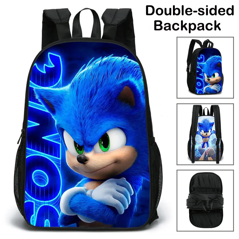

Double sided SchoolBag Sonic Printing Shoulder Zipper Bag Large Capacity Student Sports Travel Backpack Boys Girls Birthday Gift