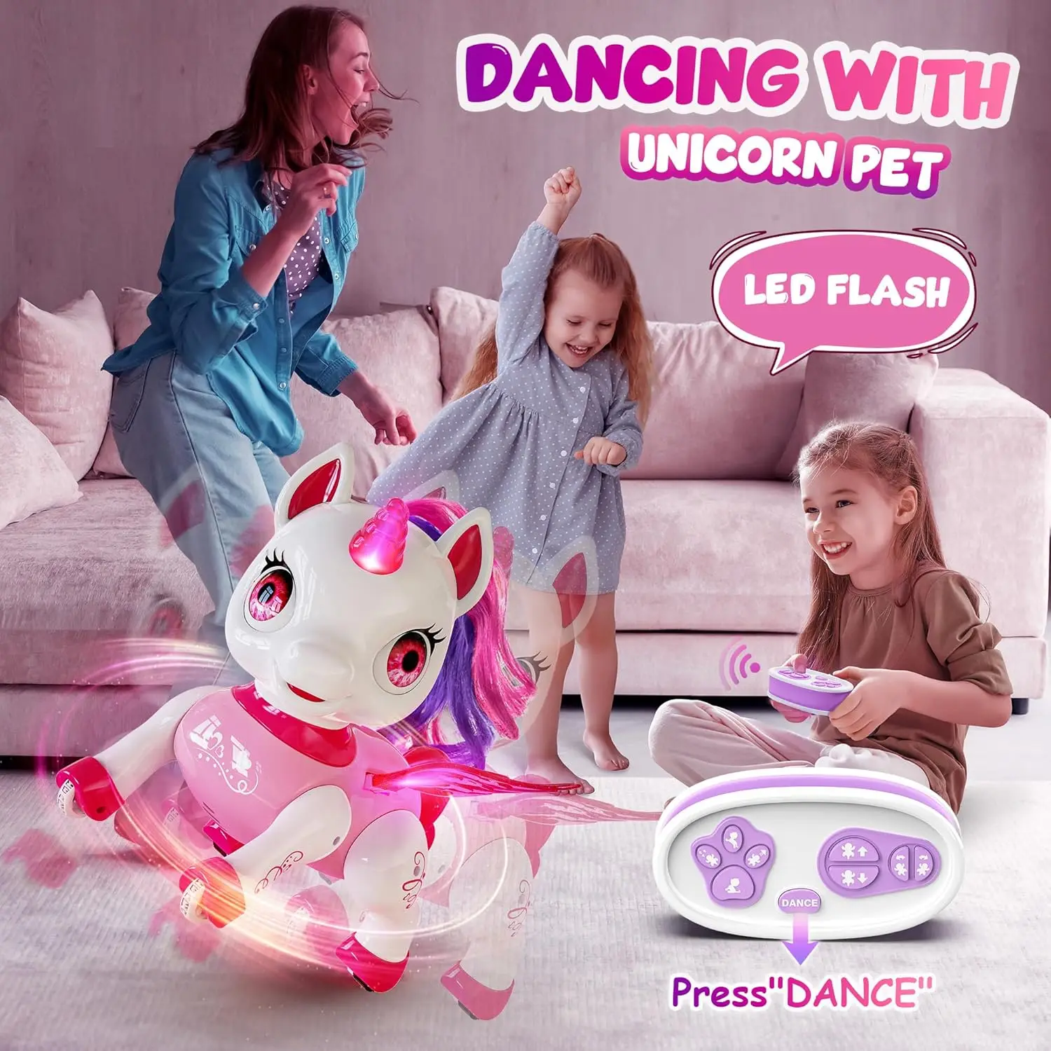 Unicorn Dancing Robot Toys for Girls with LED Horn & Wings,Remote Control,Voice,Rechargeable,Birthday Gifts, Kids and Toddlers 2