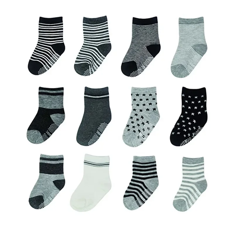 

12 Pair/Set Kids Socks Baby Girl Anti-Slip Boy Elastic Knit Cotton 1-5 years