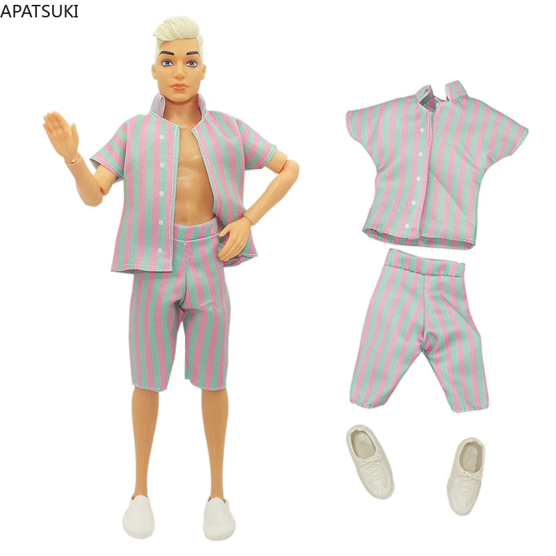 Film Fashion Vertical Stripes T-Shirt Shorts Scarpe Bianche Per Ken Boy Doll Outfit Per Barbie Boyfriend Ken Dolls Accessori