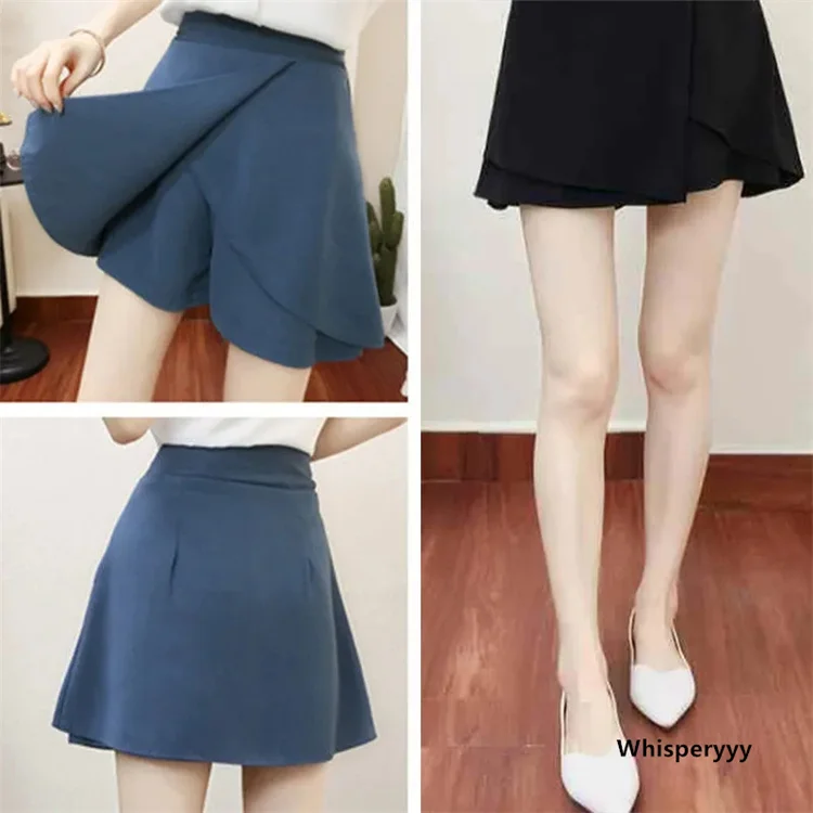 Babados a Linha Saias Femininas Sólido Verão Moda Irregular Lazer Cintura Alta All-match Estilo Coreano Mini Solto Novo Feminino Jupe 4 a linha lazer cintura alta all-match estilo