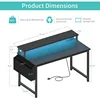 Black Gaming Desk with LED Lights and Power Outlets, 40 Inch Teen Writing Study Table Home Office Desks with Monitor Stand 3