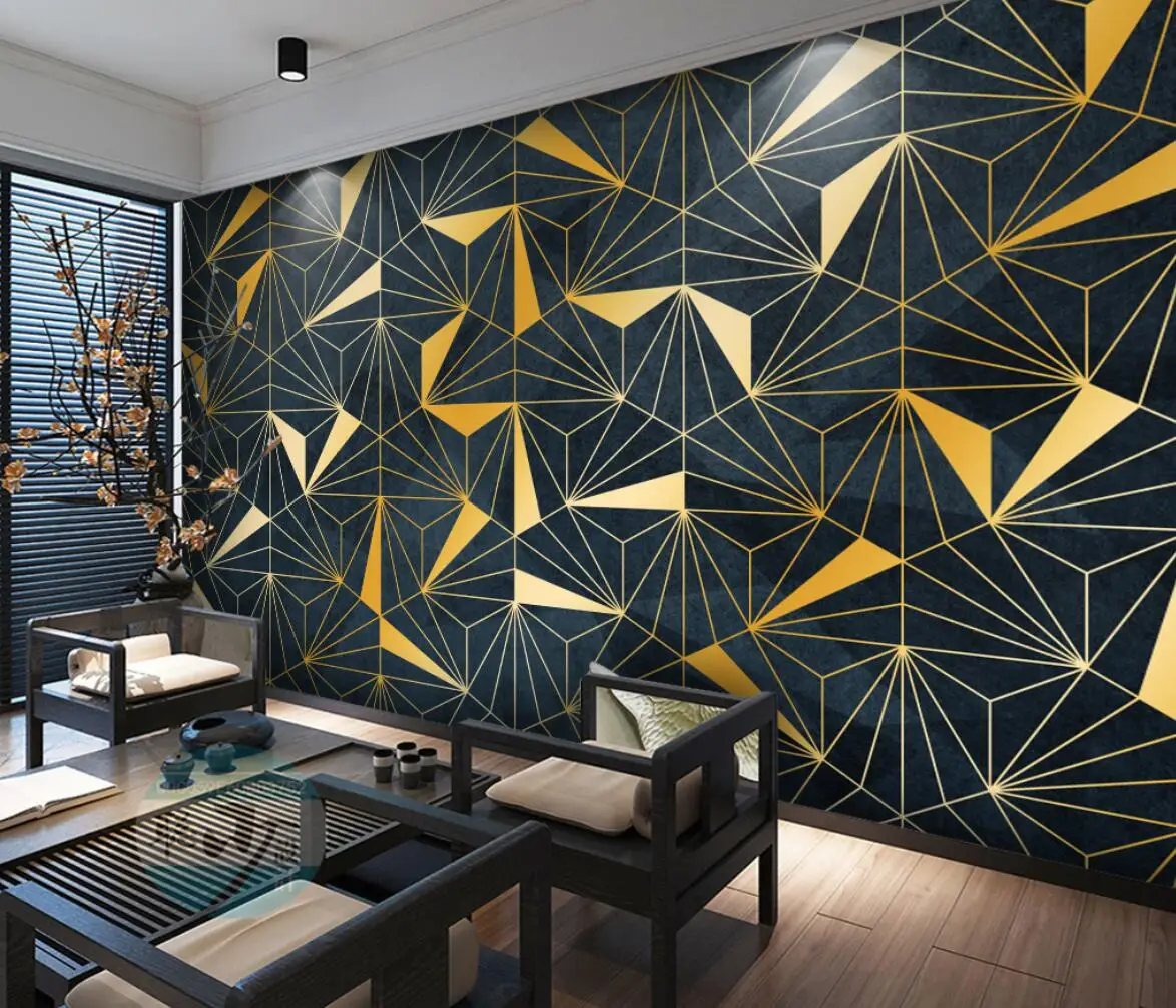 Photo Wall Murals Wallpapers for Living Room TV Sofa TV Background golden geometry 3D Wall Papers wallpaper for bedroom walls