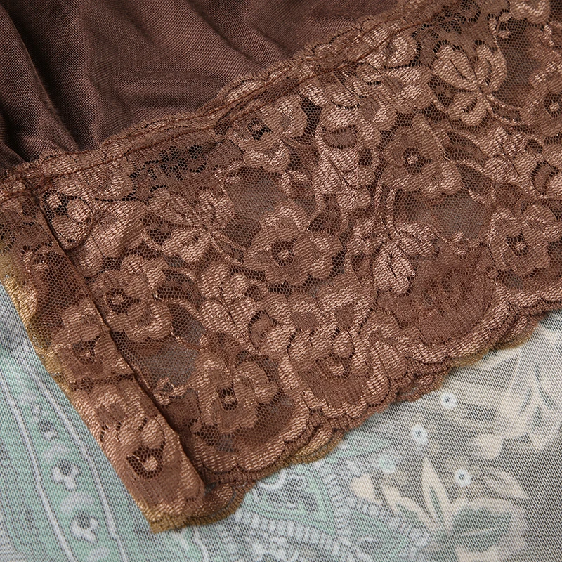 Vintage Aesthetic Floral Print Asymmetrical Skirts Women Boho Vacation Lace Two Layers Mesh Long Skirt Y2K