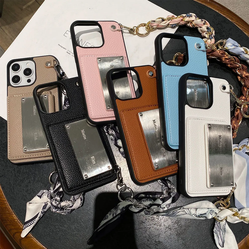 Elegant Mirror Wallet Card Slot Phone Case with Protective Cover and Lanyard Scarf Holder