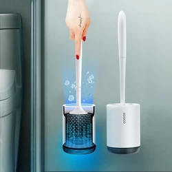 Wall-mounted Silicone Toilet Brush Set TPR Soft Bristles Household Long-handled Cleaning Brush with Base Bathroom Supplies