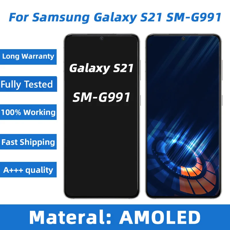 

100% Super AMOLED Display+Touch Screen For Samsung Galaxy S21 5G G990F G991F G991U G991 LCD with Frame Replacement
