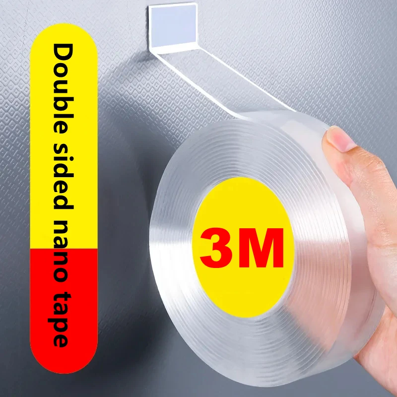 3M Nano Tape Double Sided Tape Transparent Reusable Waterproof Adhesive Tapes Cleanable Kitchen Bathroom Supplies Tapes PVC Glue