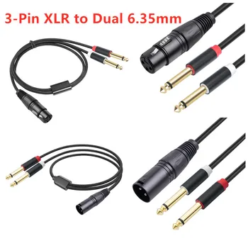 3-Pin XLR Female to Dual 6.35mm Mono Audio Cable TS 1/4 Jack Stereo Aux Cord 6.35 mm Plug to XLR Male Y Splitter Wire Adapter 1
