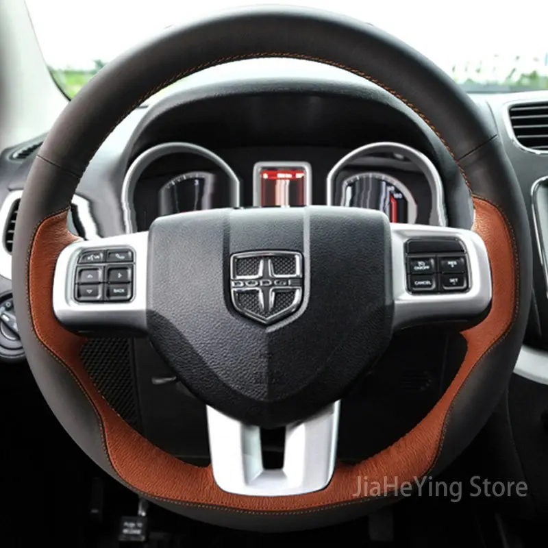 

DIY Custom Hand Sewn Non-slip Durable Top Leather Car Steering Wheel Cover Wrap For Dodge Grand Caravan Journey Avenger Durango