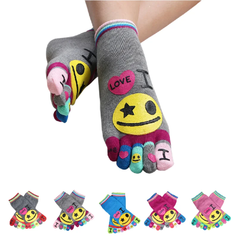 5 Pairs/lot Five Finger Socks Smile Face Toe Socks Breathable Sweat