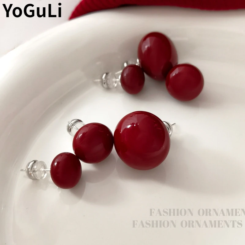 

Trendy Jewelry 925 Silver Needle Vintage Temperament Red Resin Stud Earrings For Women Girl Fashion Accessories Hot Sale