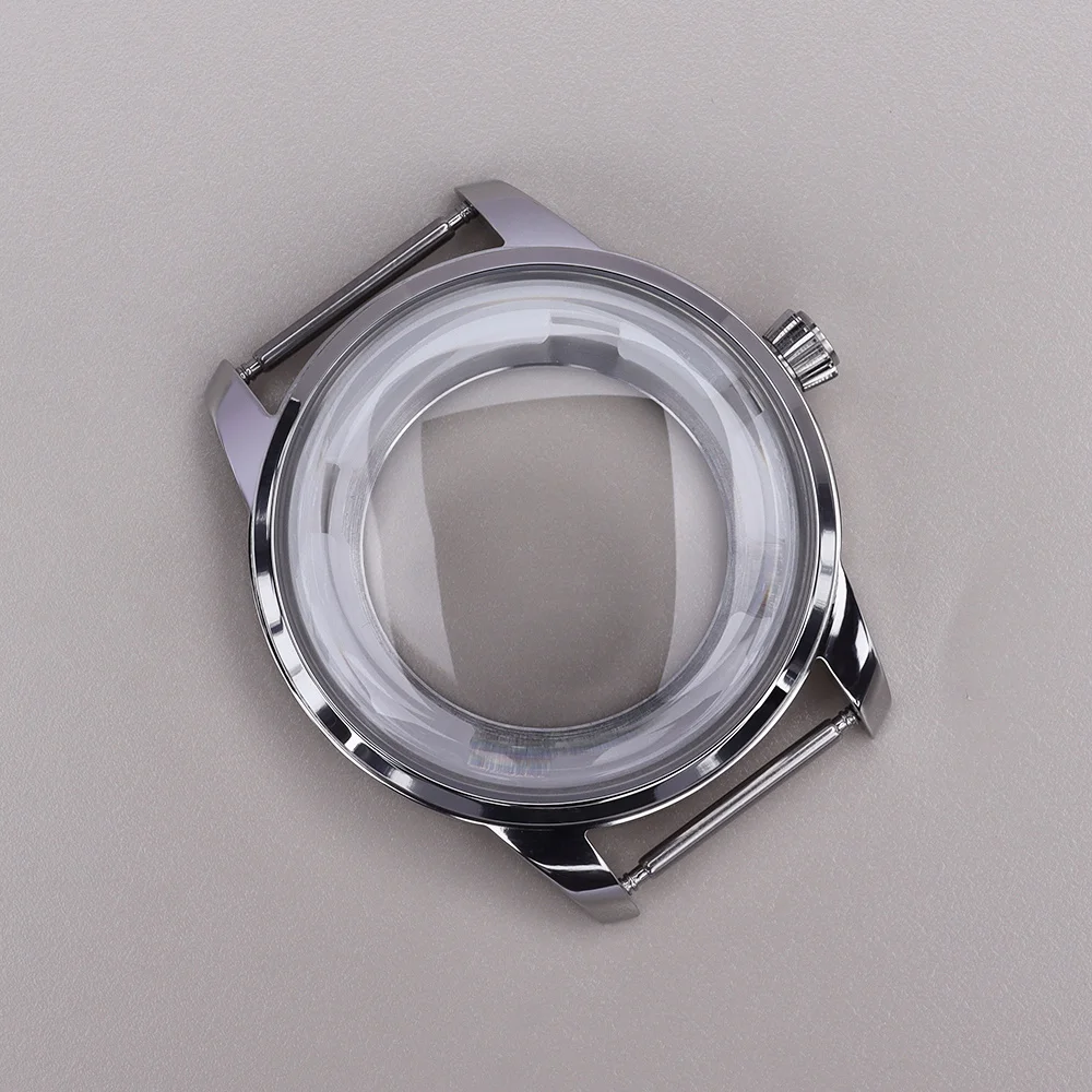 Elegant Stainless Steel Watch Case with Arched Glass and Transparent Back - Available in Silver, Gold, and Rose Gold Finishes
