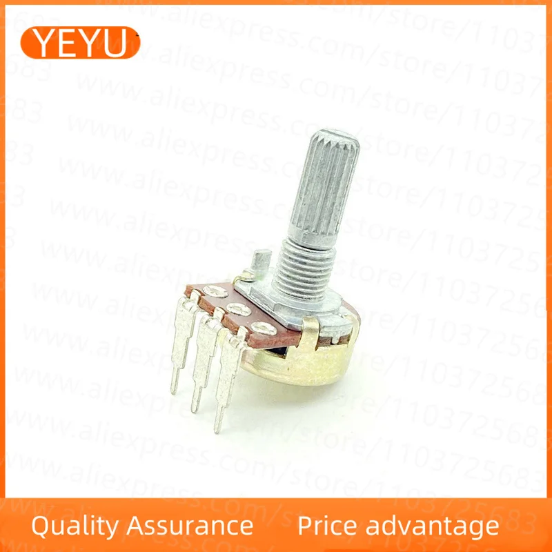 Type 16 A10K Vertical Bent Foot Power Amplifier Sound Box Volume Potentiometer Single Coupling 3-pin 20mm Shaft 2PCS