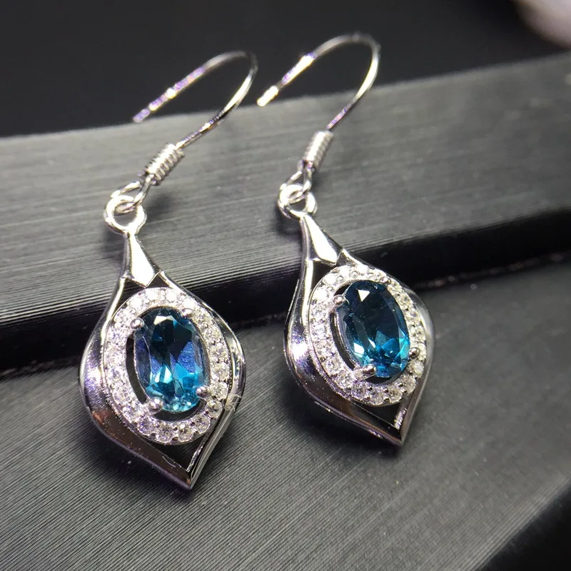 [MeiBaPJ] Real 925 Sterling Silver Natural Blue Topaz Classic Leaf Drop