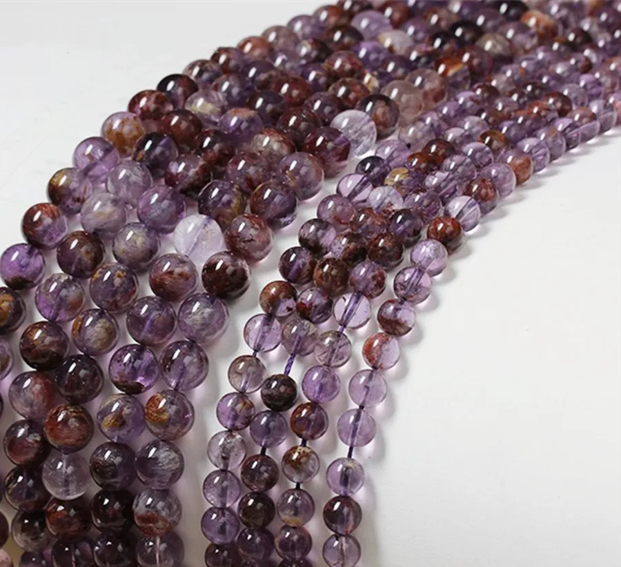 Natural Stone Amethysts Purple Rutilat Phantom Quartz Smooth Round Loose Beads 6/8/10/12mm For DIY Bracelet Jewelry Making