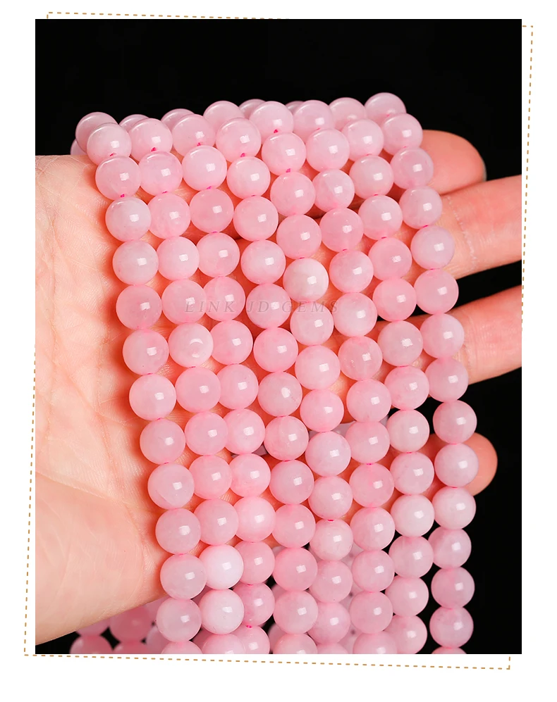 Großhandel Naturstein Rosa Quarz Perle Glatte Runde Lose Spacer 4-12mm Für Schmuck Machen Diy Halskette Armband zubehör – Detail 8