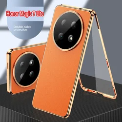 Premium Dual - Sided Protective Case with Glass Front and PU Leather Back - HONOR Magic7 Lite (Orange)