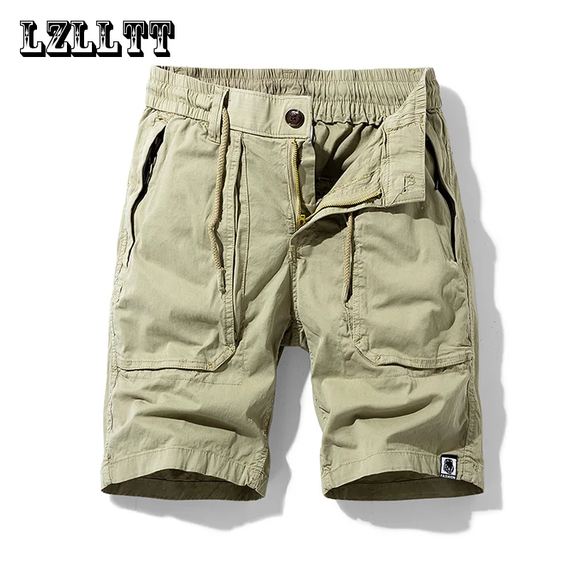 

Summer Men Cargo Cotton Shorts Pants Mens Clothing Elastic Waist Casual Solid Beach Jogger Multi Pocket Shorts Male Dropshipping