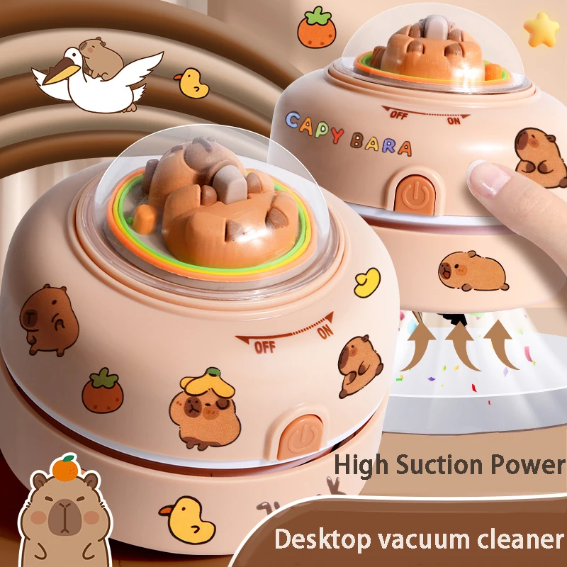 Cute capybara Electric Cleaner Student UsesRubber Chip Collector mini handheld desktop vacuum cleaner School Office Supplies 1