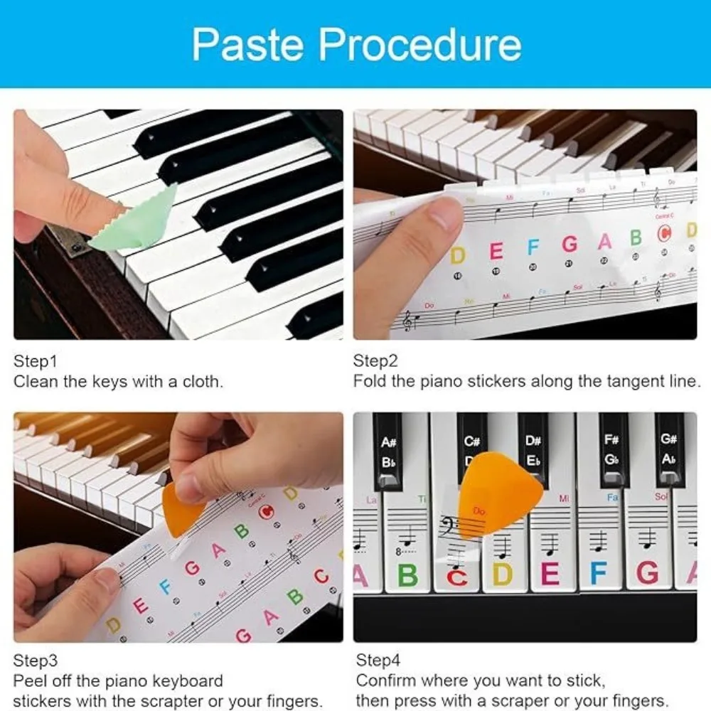 Transparent Piano Keyboard Stickers 49/54/61/88 Key Detachable Music Decal Notes Electronic Piano Spectrum Sticker Symbol Piano Stickers