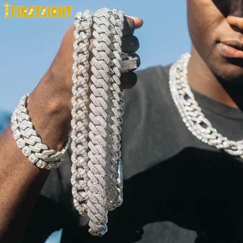 New 19mm Miami Cuban Chain Heavy Necklace 3Row CZ Gold Silver Color Iced Out Cubic Zirconia Necklaces Men Hip Hop Jewelry 1