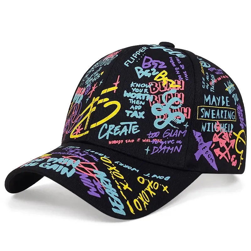 Fashion Baseball Cap With Graffiti Print And Adjustable Snapback_voghion.com
