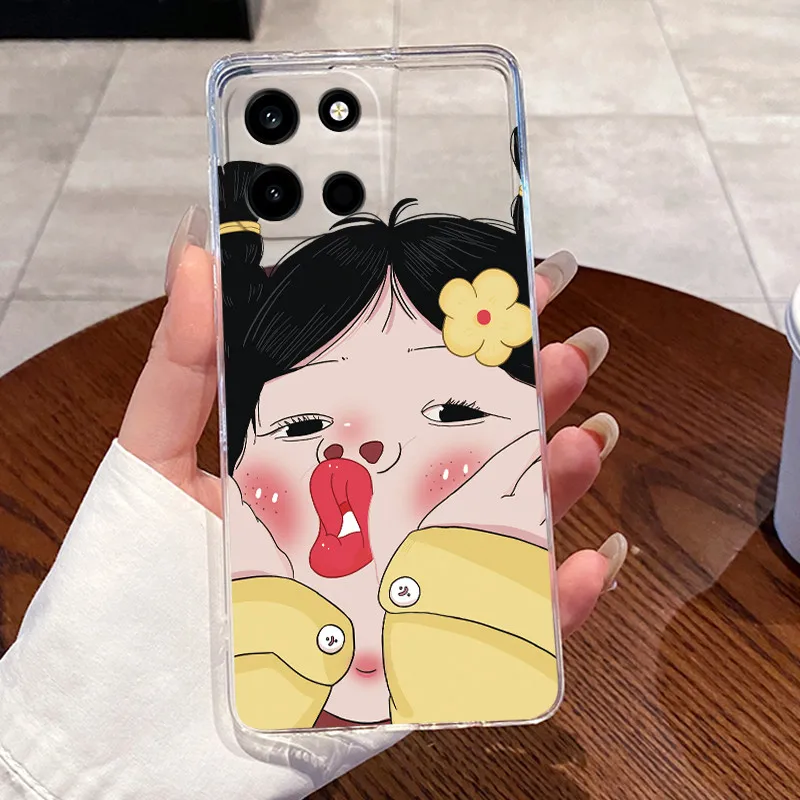 Clear Silicone Soft TPU Back Cover with Cute Cat and Rabbit Design - Protective Jelly Casing