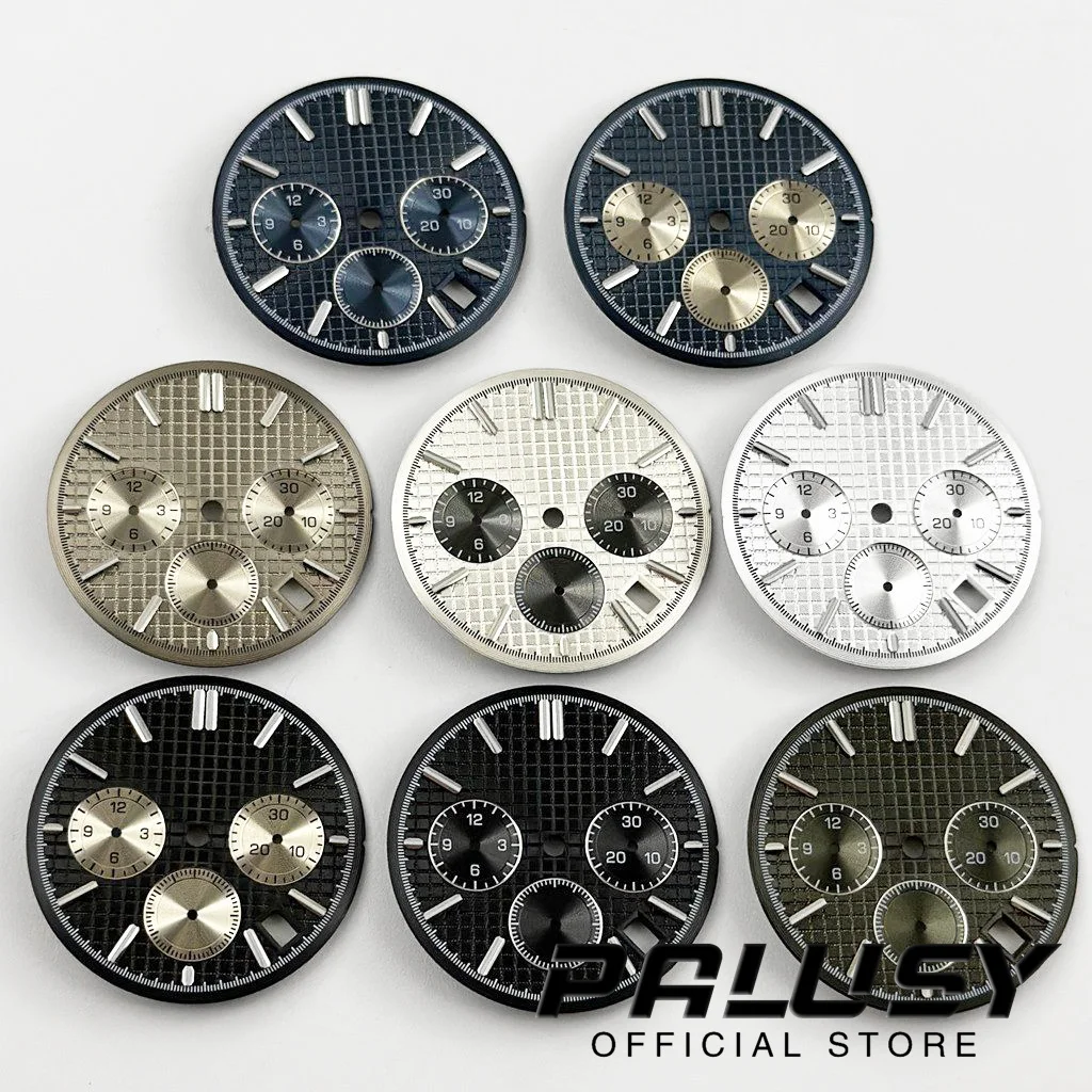 VK63 31.5mm Watchs Dial Green Luminous Dial for VK63 VK63A Quartz Movement Watch Modification Accessories Three-eye Panda